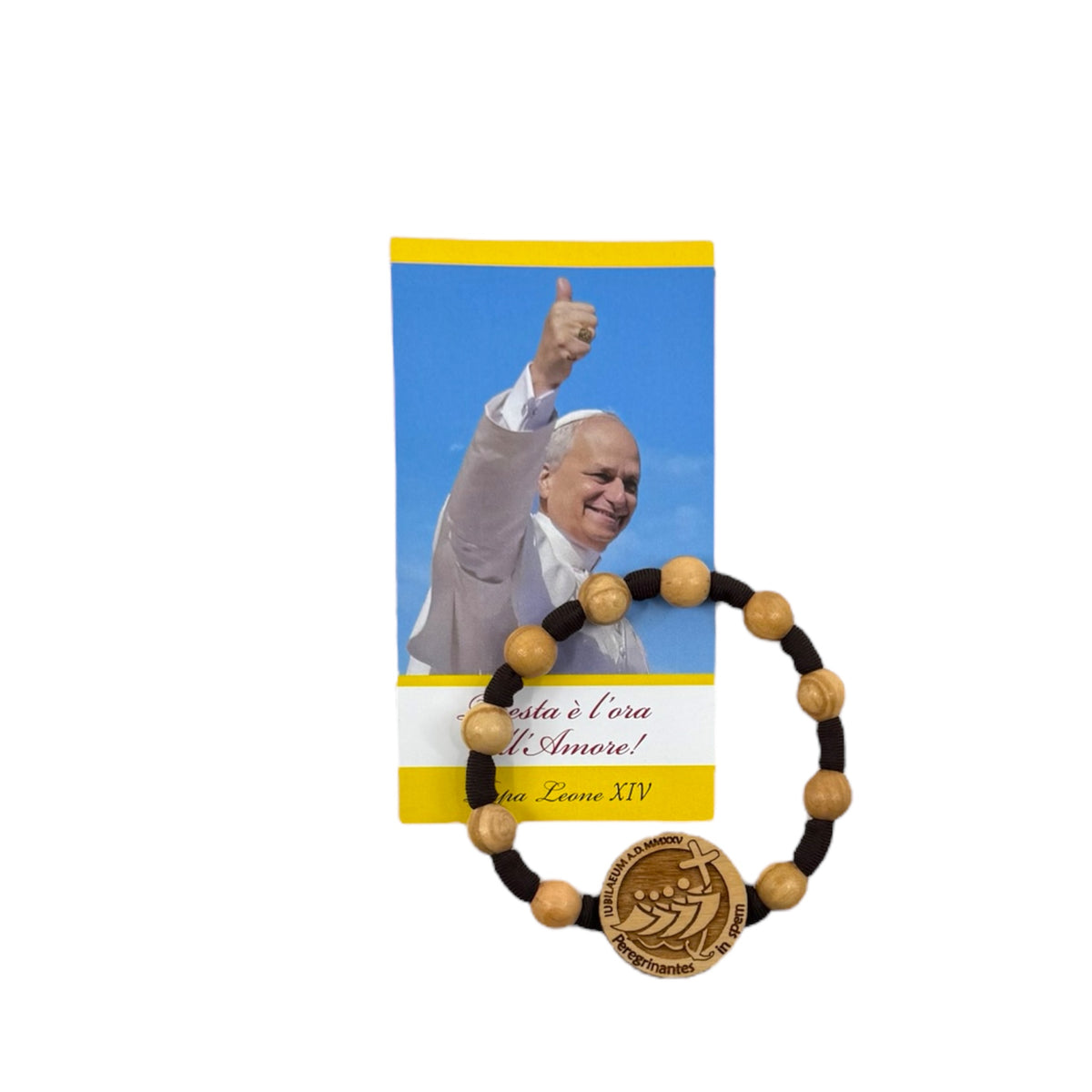 Bracciale Rosario In Legno Di Pino Con Croce - Regolabile, Cordino Intrecciato, Unisex