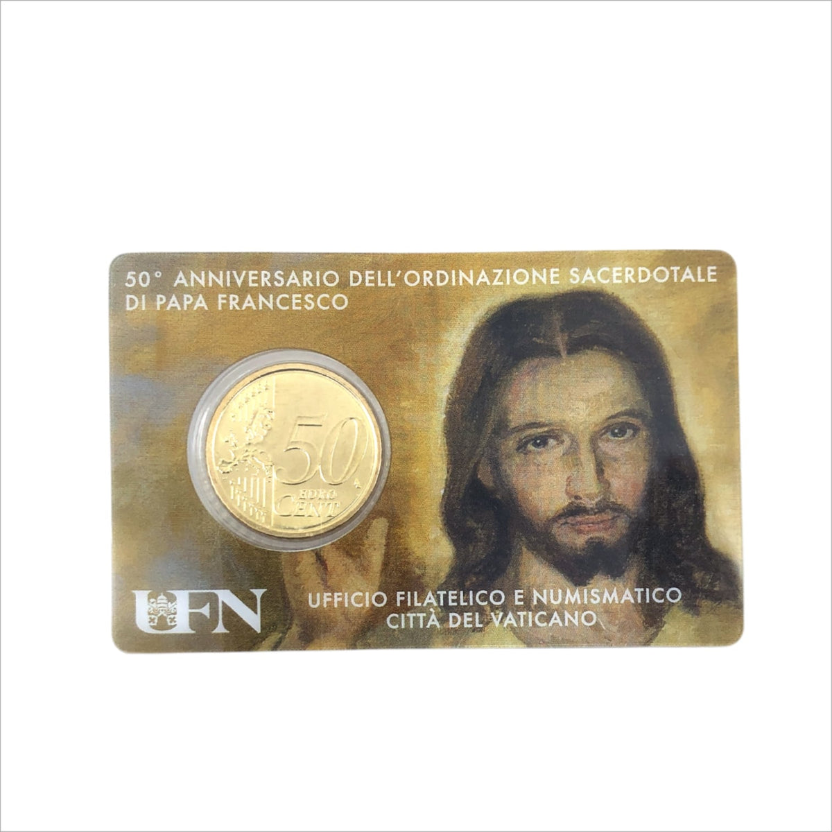 VATICAN 50 CENTS. EURO STAMP AND COINCARD NO. 31 YEAR 2019