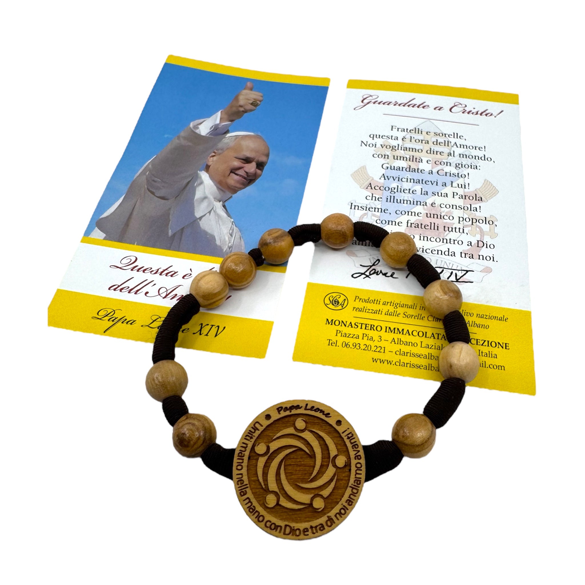 Bracciale in legno d'ulivo Sorelle Clarisse Giubileo 2025 Papa Leone XIV preghiera 
- Galleria Mariana