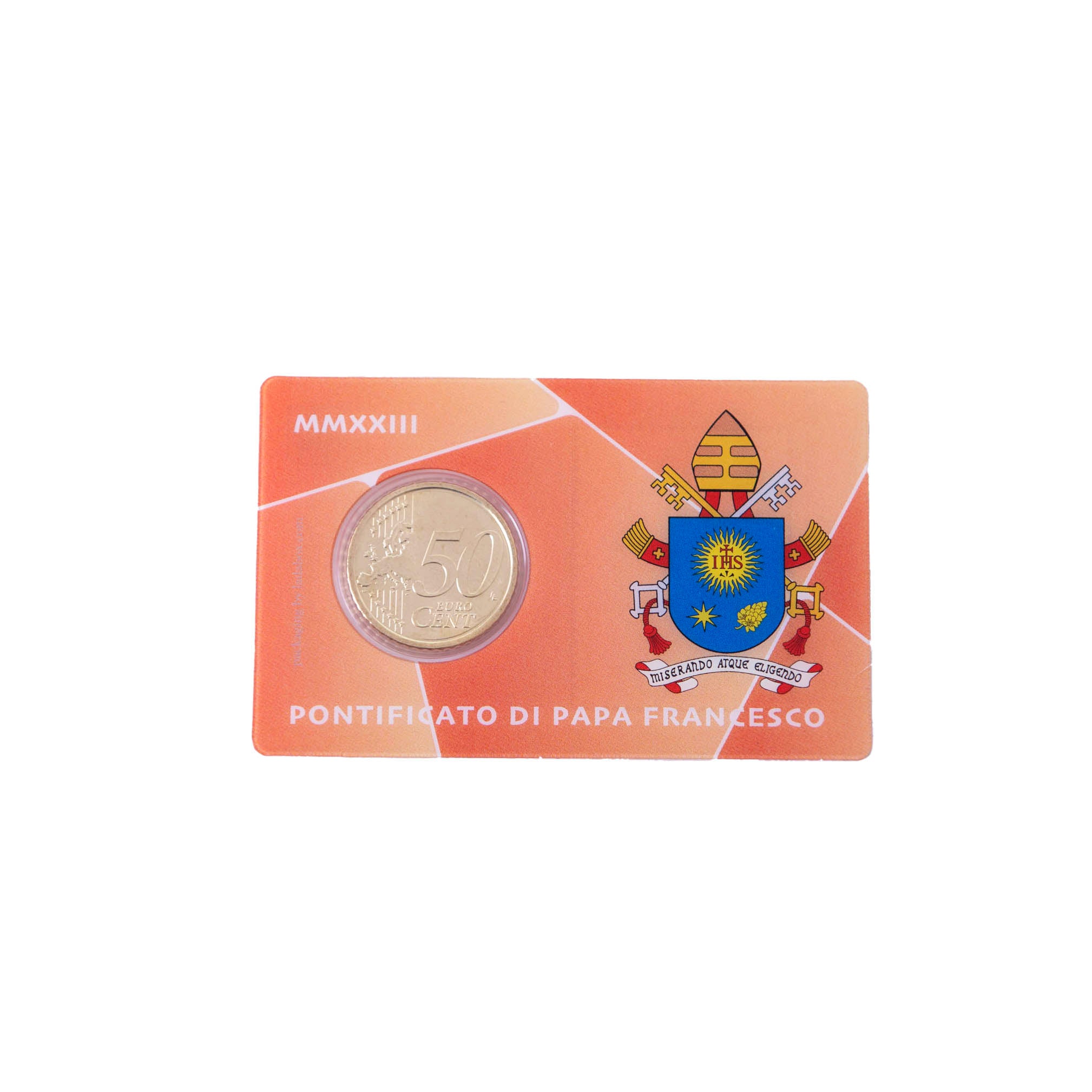 Retro Coincard n. 45 moneta Vaticano 50 centesimi euro con francobollo anno 2023 - Galleria Mariana