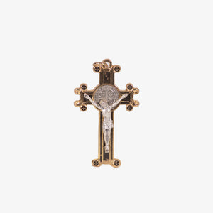 Crocifisso in nickel smaltato dorato di San Benedetto nero - Galleria Mariana