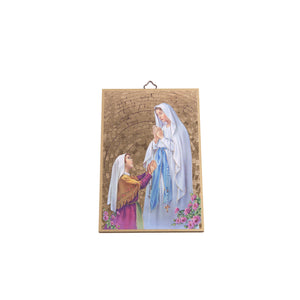 Quadro di legno in foglia oro della Madonna di Lourdes e Bernadette - Galleria Mariana