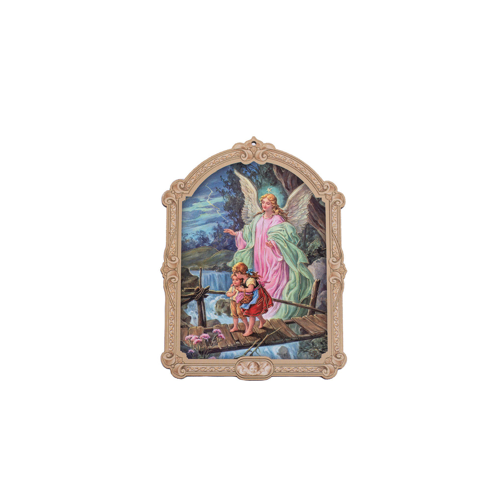 Quadro in legno smaltato di un Angelo Custode con bambini - Galleria Mariana