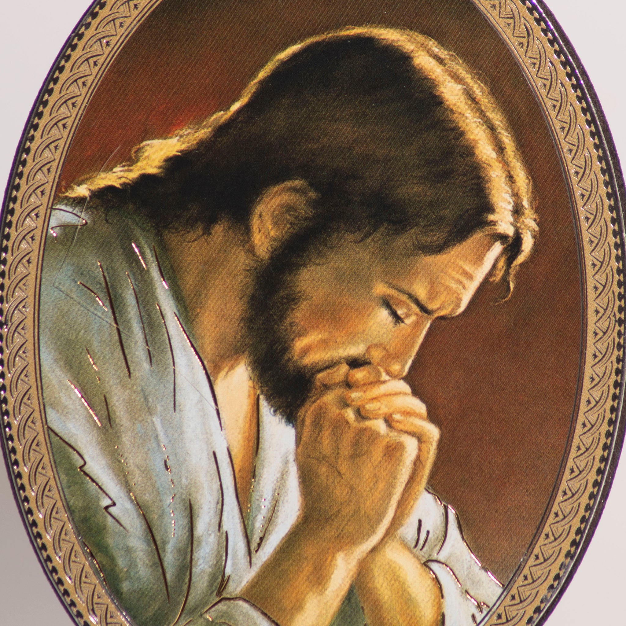 Particolare Quadro ovale in legno di Gesù Cristo che prega - Galleria Mariana