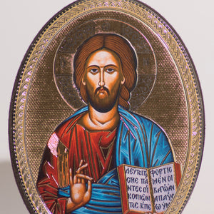 Particolare Quadro ovale in legno di Gesù Misericordioso ortodosso in stile bizantino - Galleria Mariana