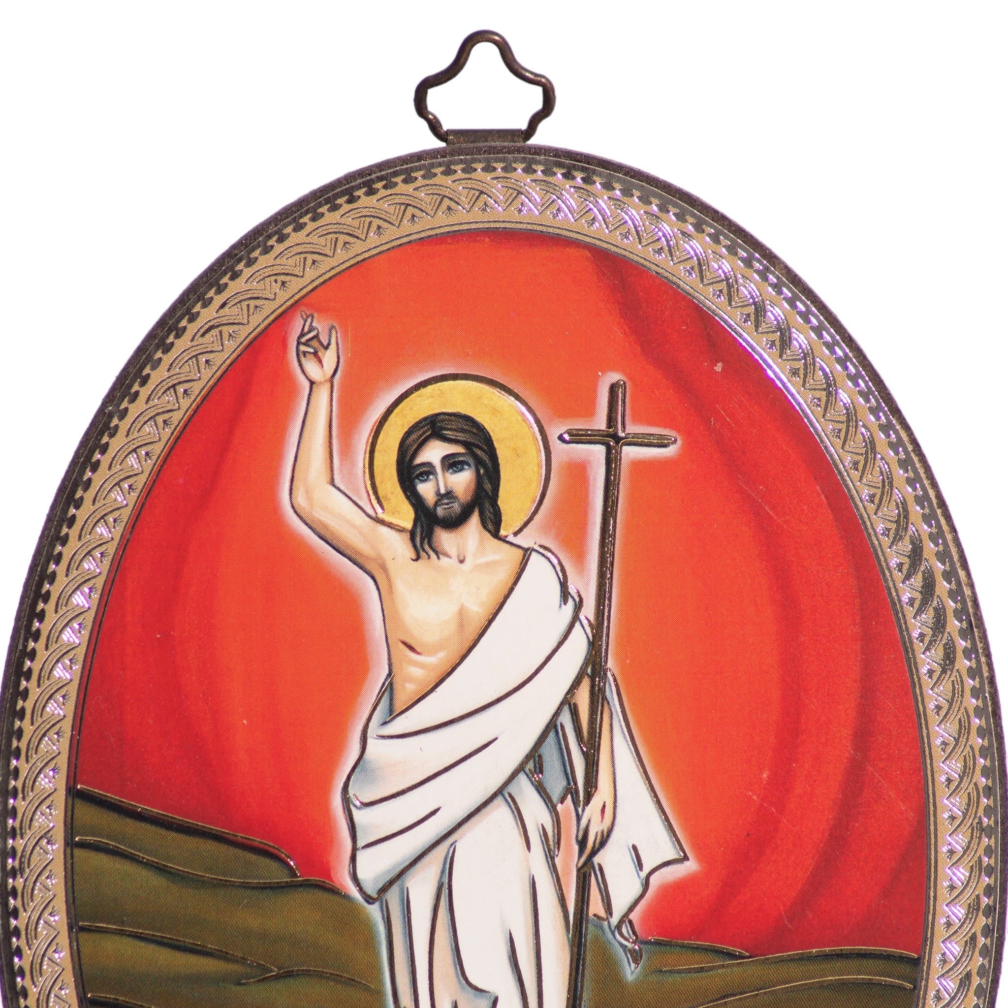 Tavola quadretto ovale in legno di Gesù Risorto - Galleria Mariana