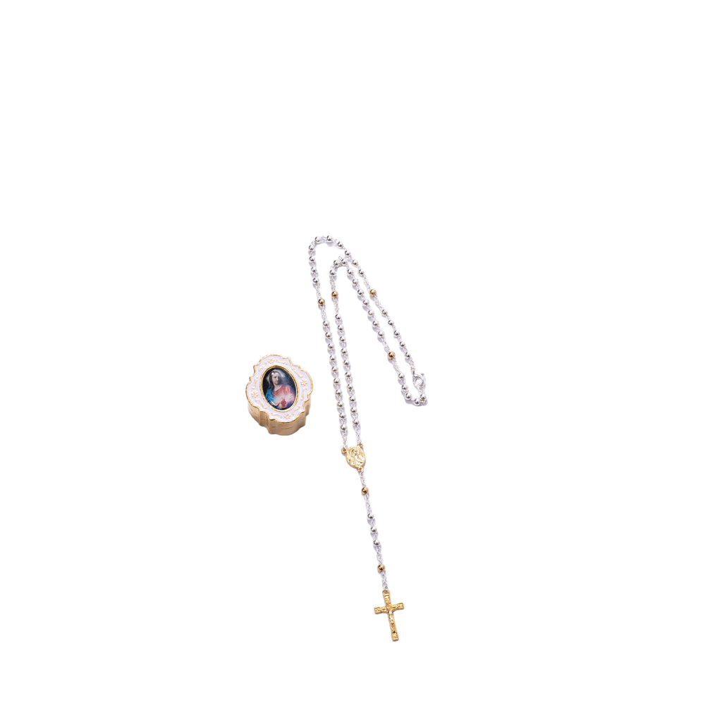 Rosario con scatola dorata del Sacro Cuore di Gesù intero - Galleria Mariana