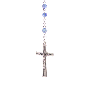 Particolare Rosario in cristallo con medaglia celeste - Galleria Mariana