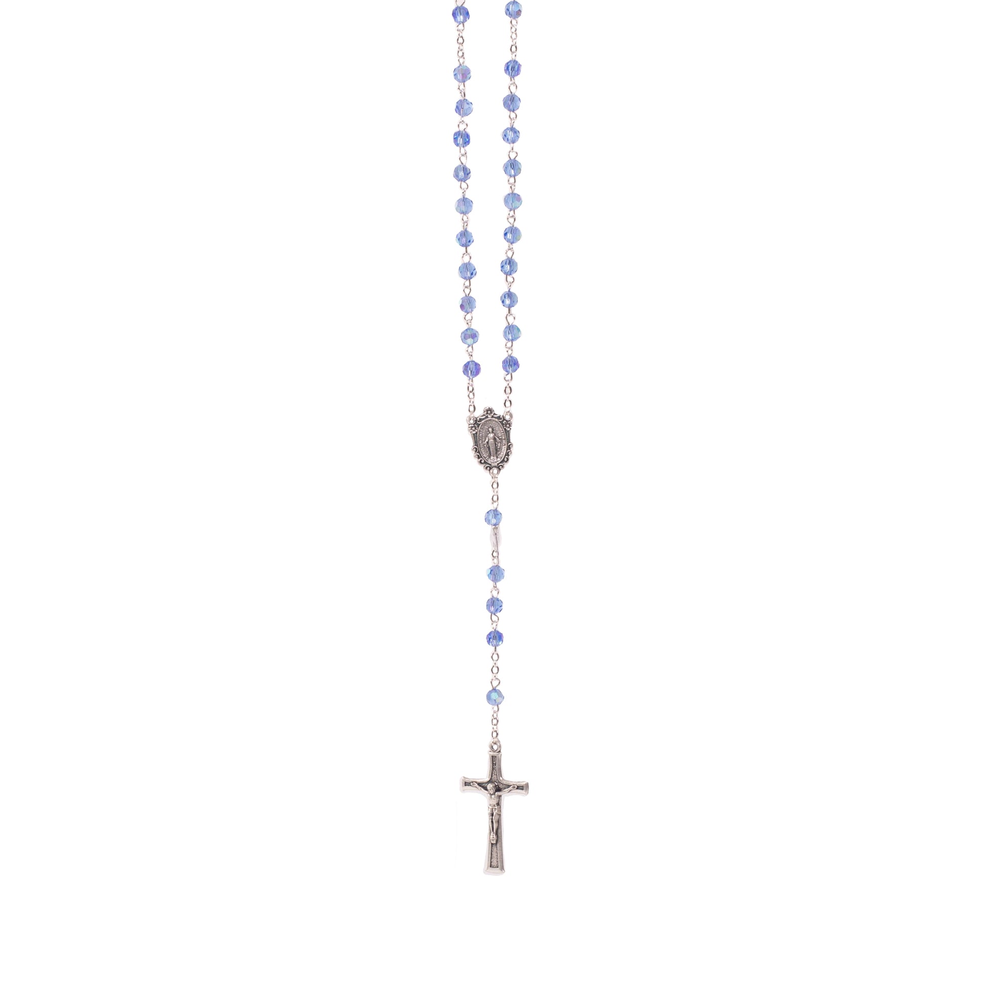 Rosario in cristallo con medaglia celeste - Galleria Mariana