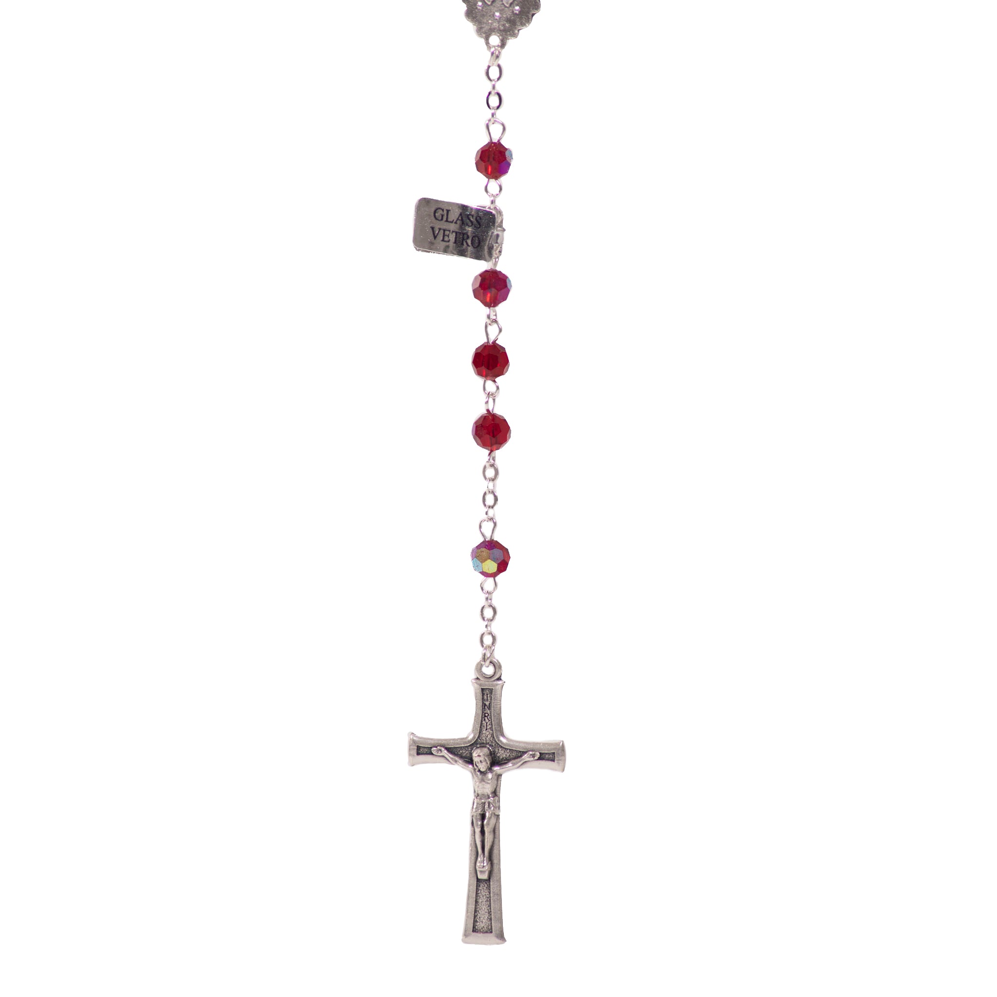 Particolare Rosario in cristallo con medaglia rosso  - Galleria Mariana