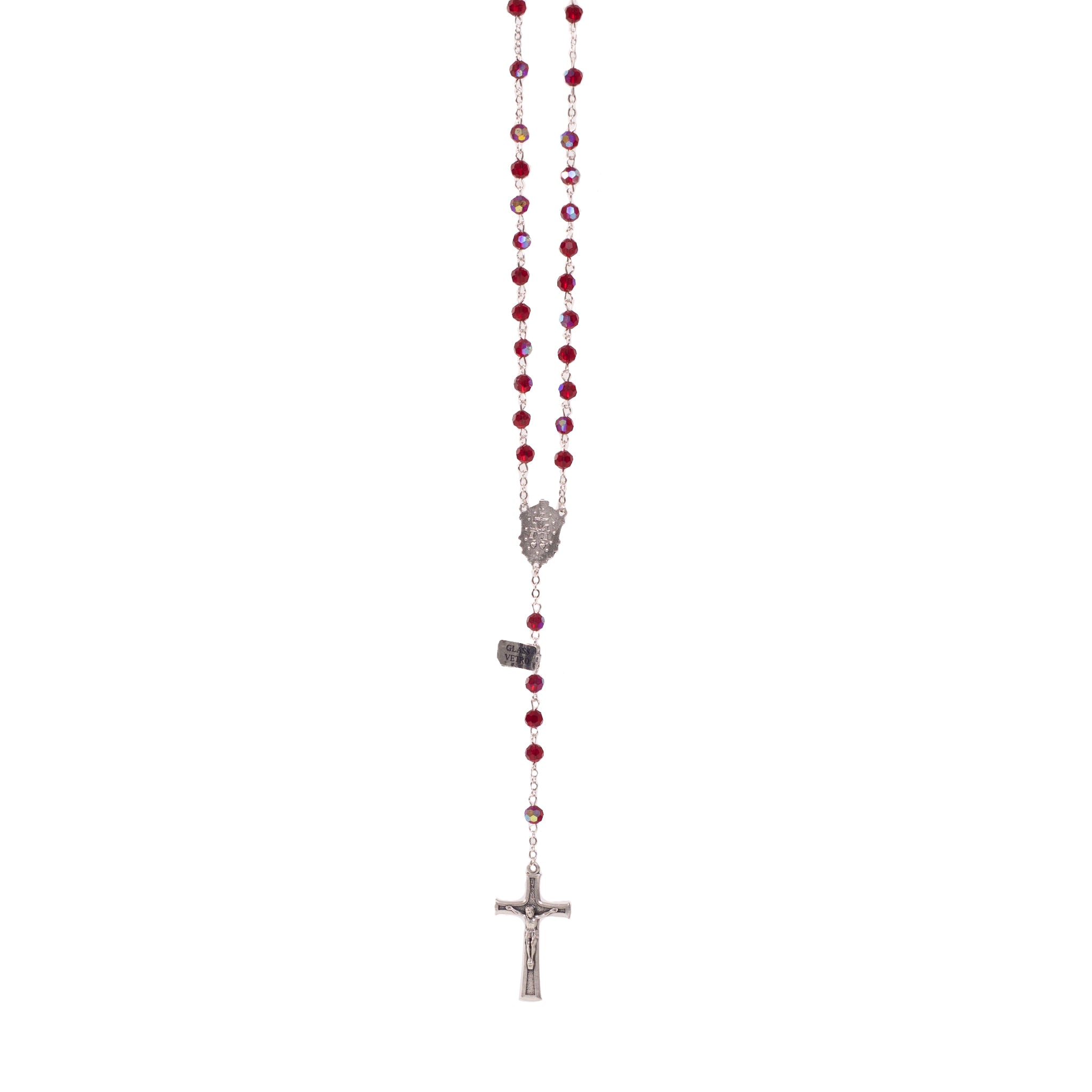 Rosario in cristallo con medaglia rosso  - Galleria Mariana