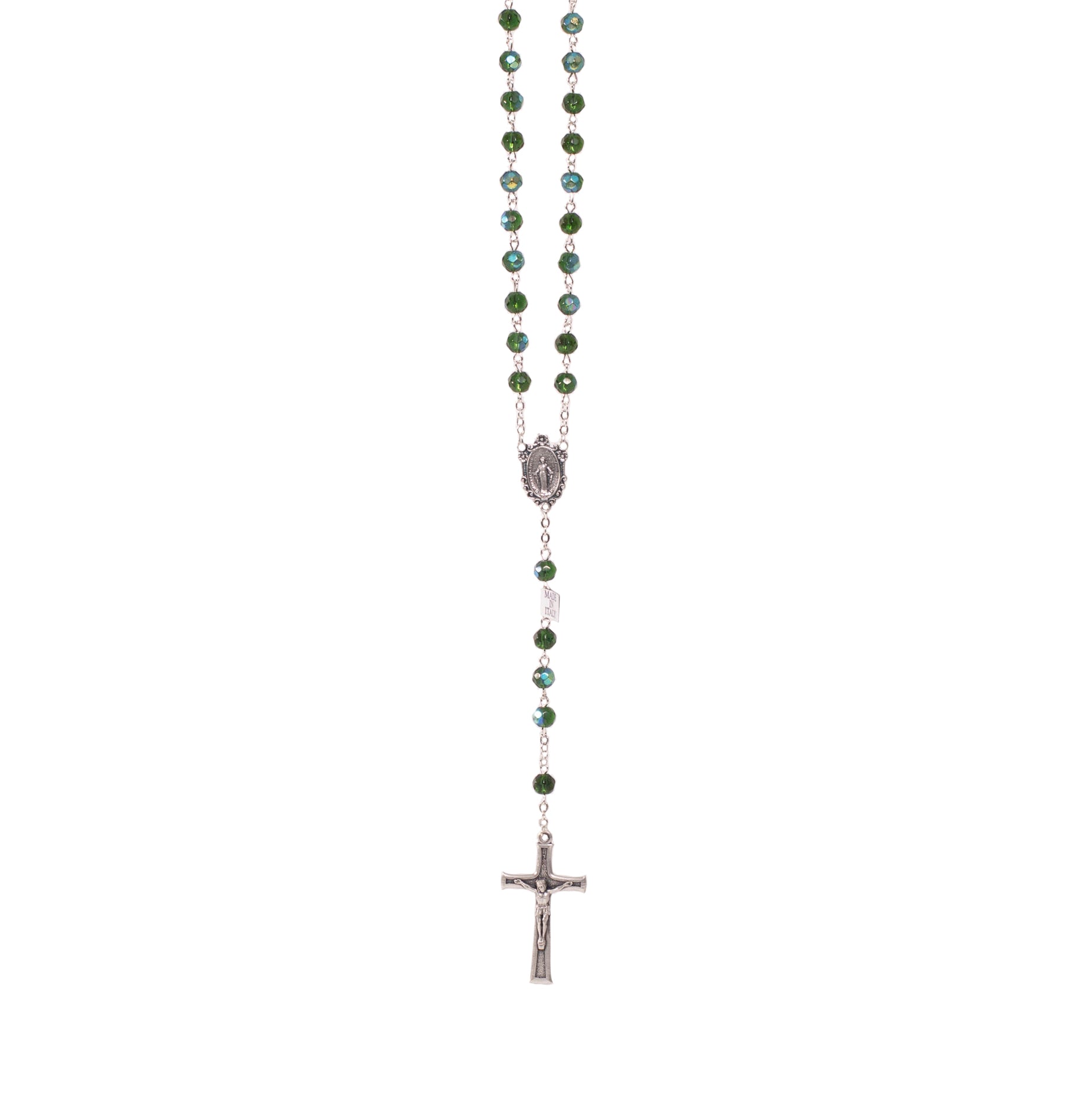 Rosario in cristallo con medaglia verde - Galleria Mariana
