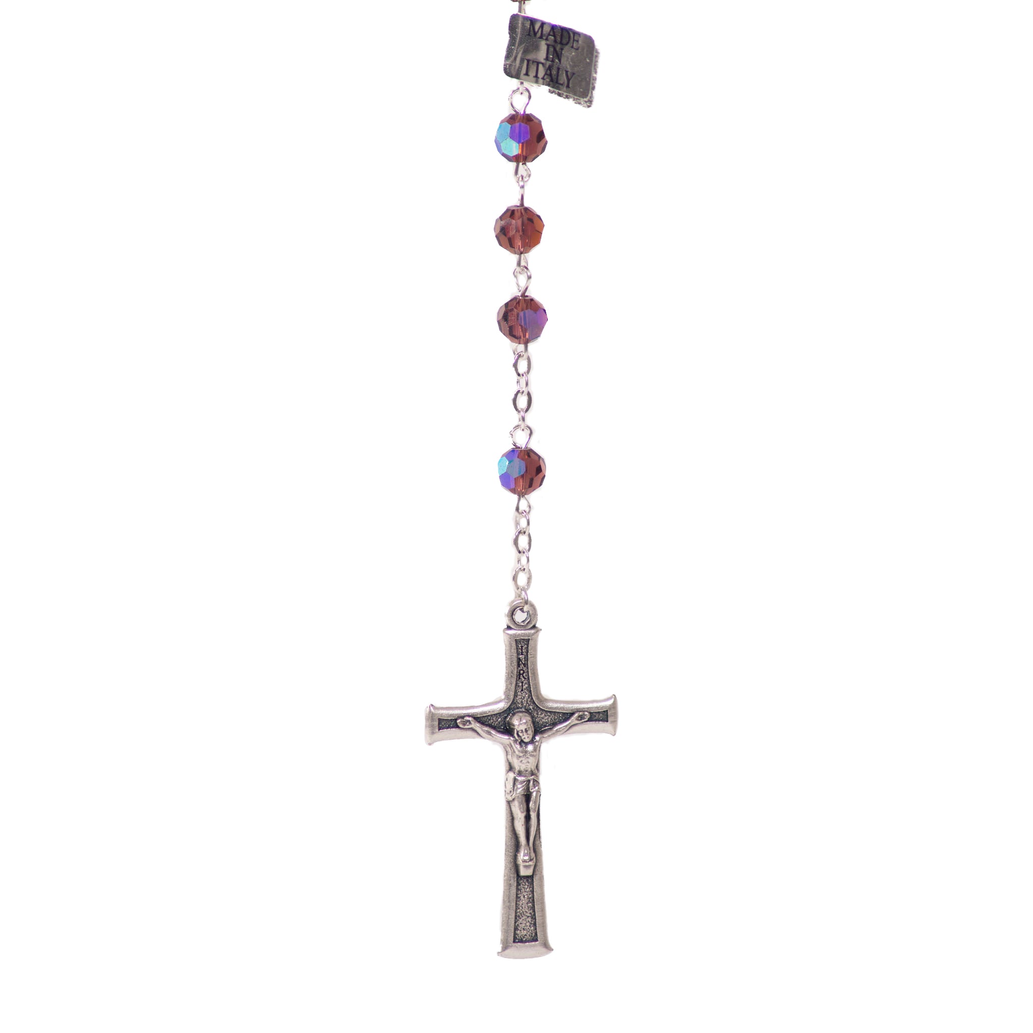 Particolare Rosario in cristallo con medaglia viola - Galleria Mariana