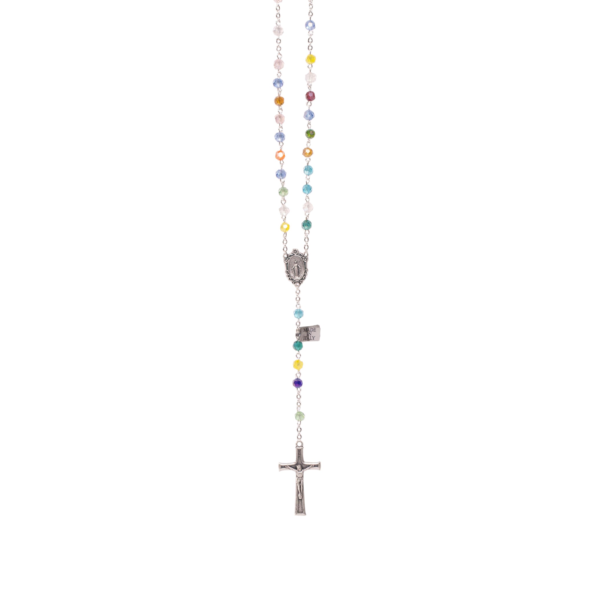 Rosario in cristallo con medaglia multicolore - Galleria Mariana