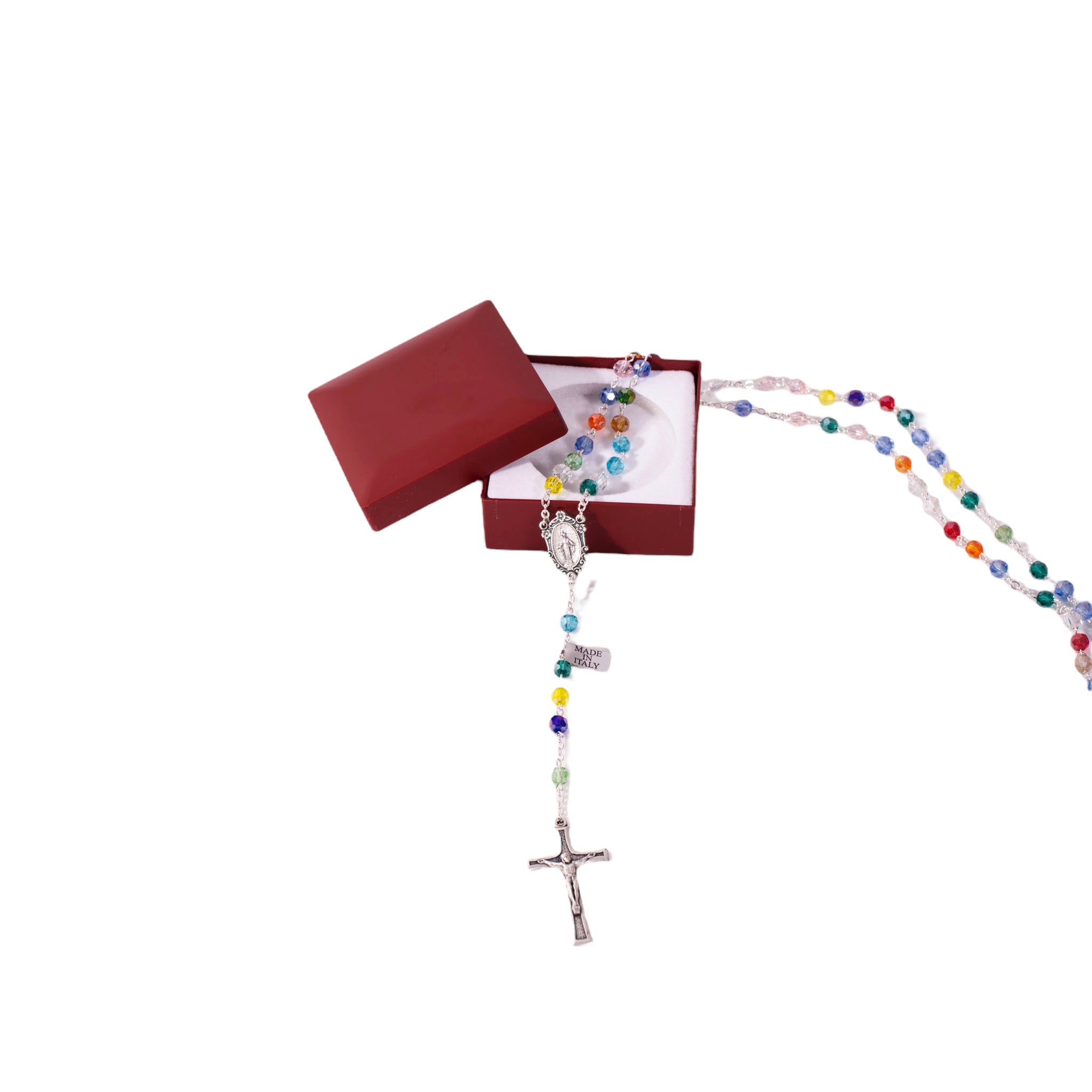 Scatola Rosario in cristallo con medaglia multicolore - Galleria Mariana