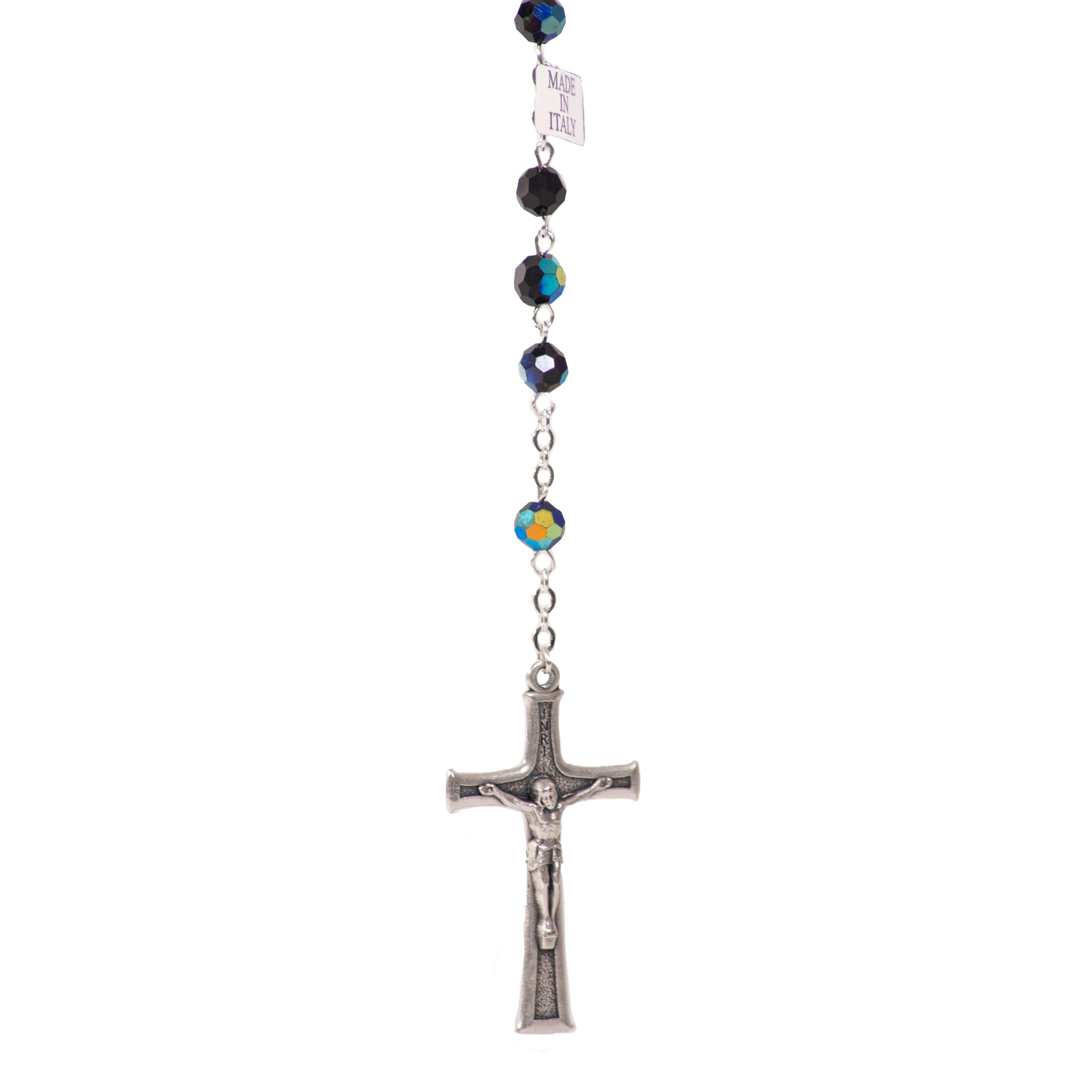 Particolare Rosario in cristallo con medaglia nero - Galleria Mariana