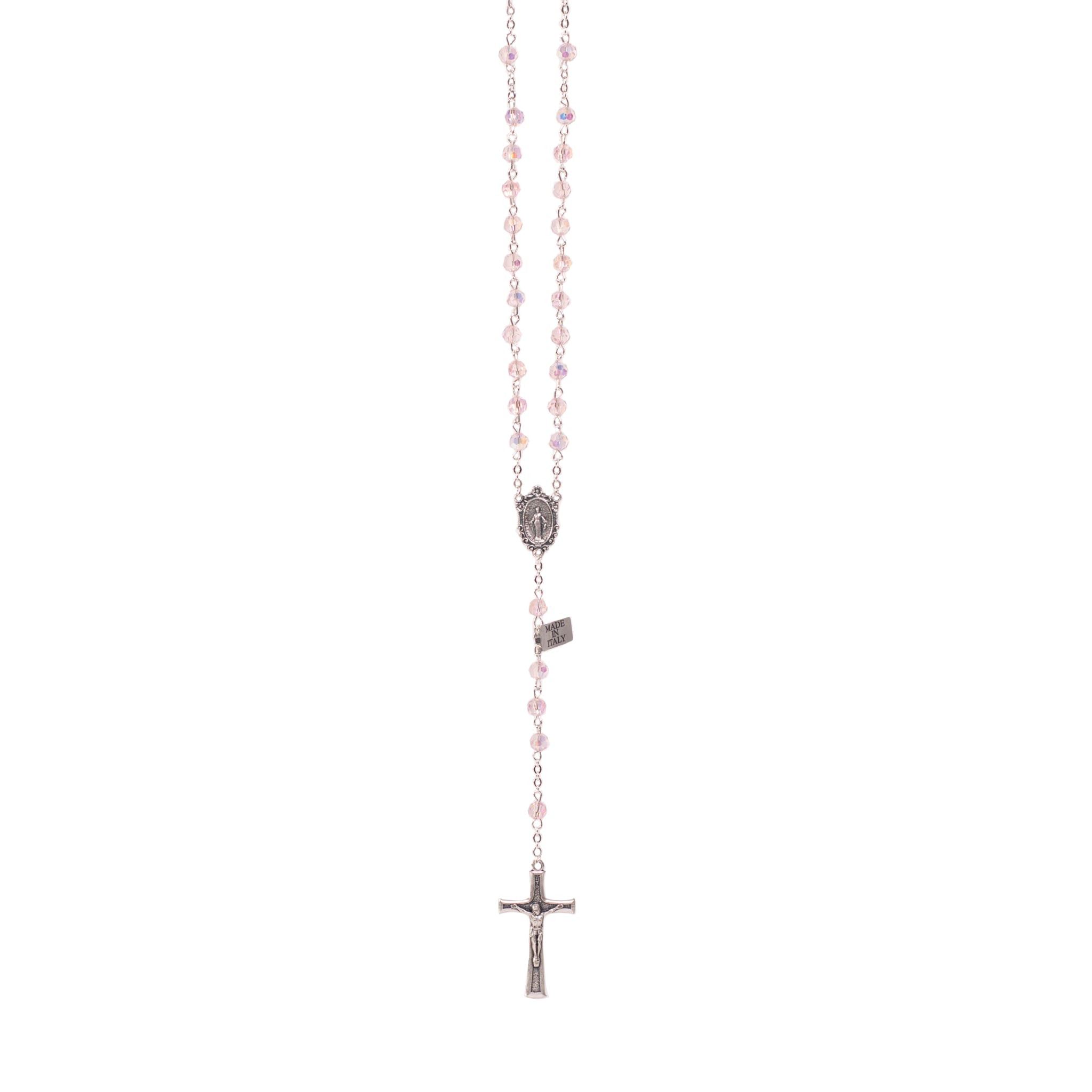 Rosario in cristallo con medaglia rosa - Galleria Mariana