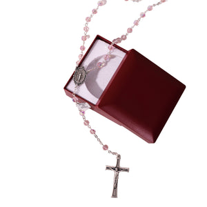 Scatola Rosario in cristallo con medaglia rosa - Galleria Mariana