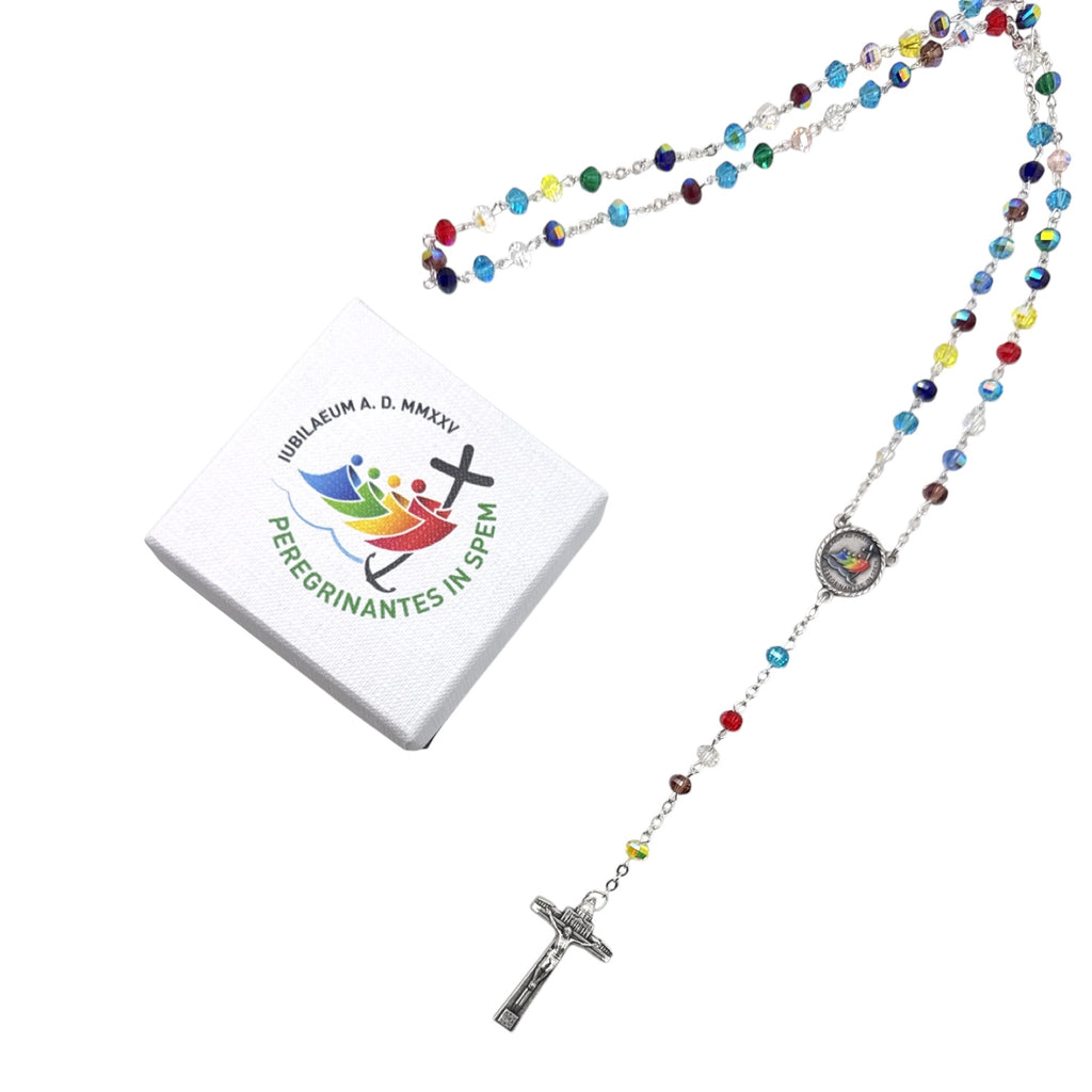 Rosario originale Giubileo 2025 colorato cinque continenti confezione scatola - Galleria Mariana