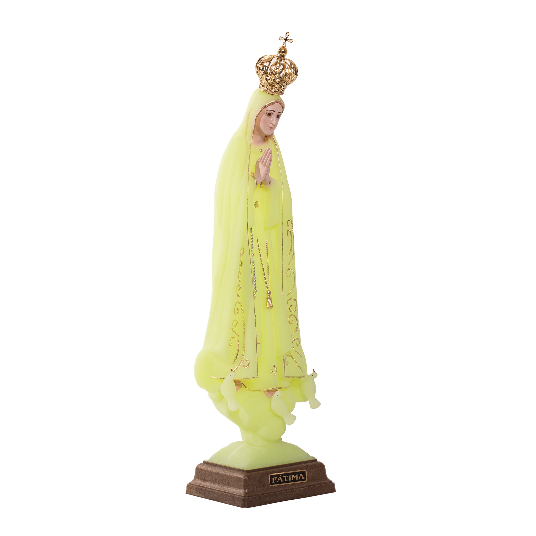 Particolare Statua fosforescente della Madonna di Fatima 25 cm - Galleria Mariana