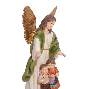 Statua in resina dell'Angelo custode con bambini particolare - Galleria Mariana