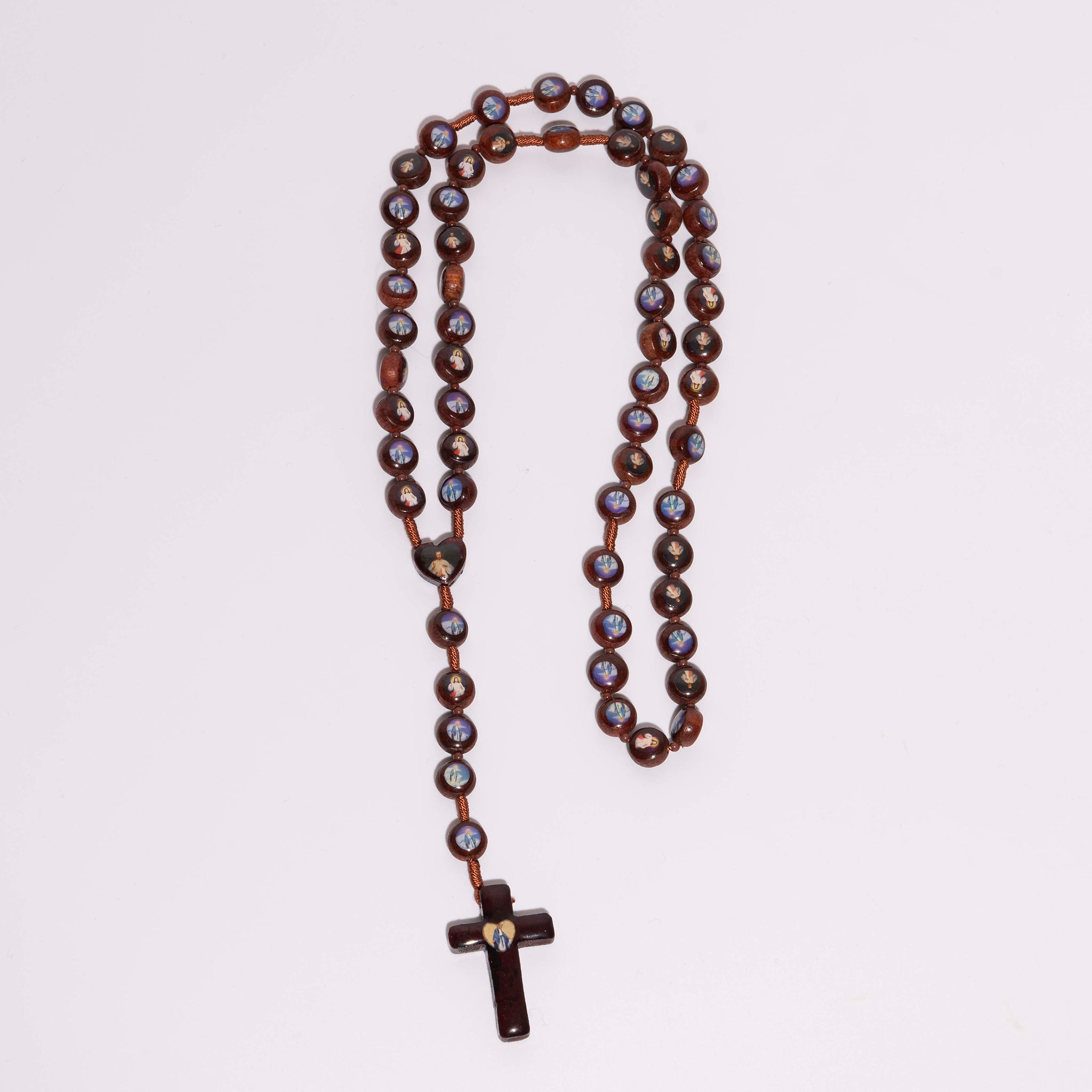 Rosario con corda marrone e santi intero - Galleria Mariana