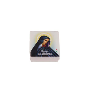 Scatola Rosario in legno e metallo della Madonna Addolorata - Galleria Mariana