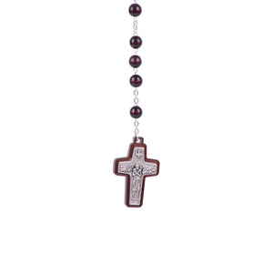 Particolare Rosario in legno di ulivo scuro con croce del Buon Pastore - Galleria Mariana
