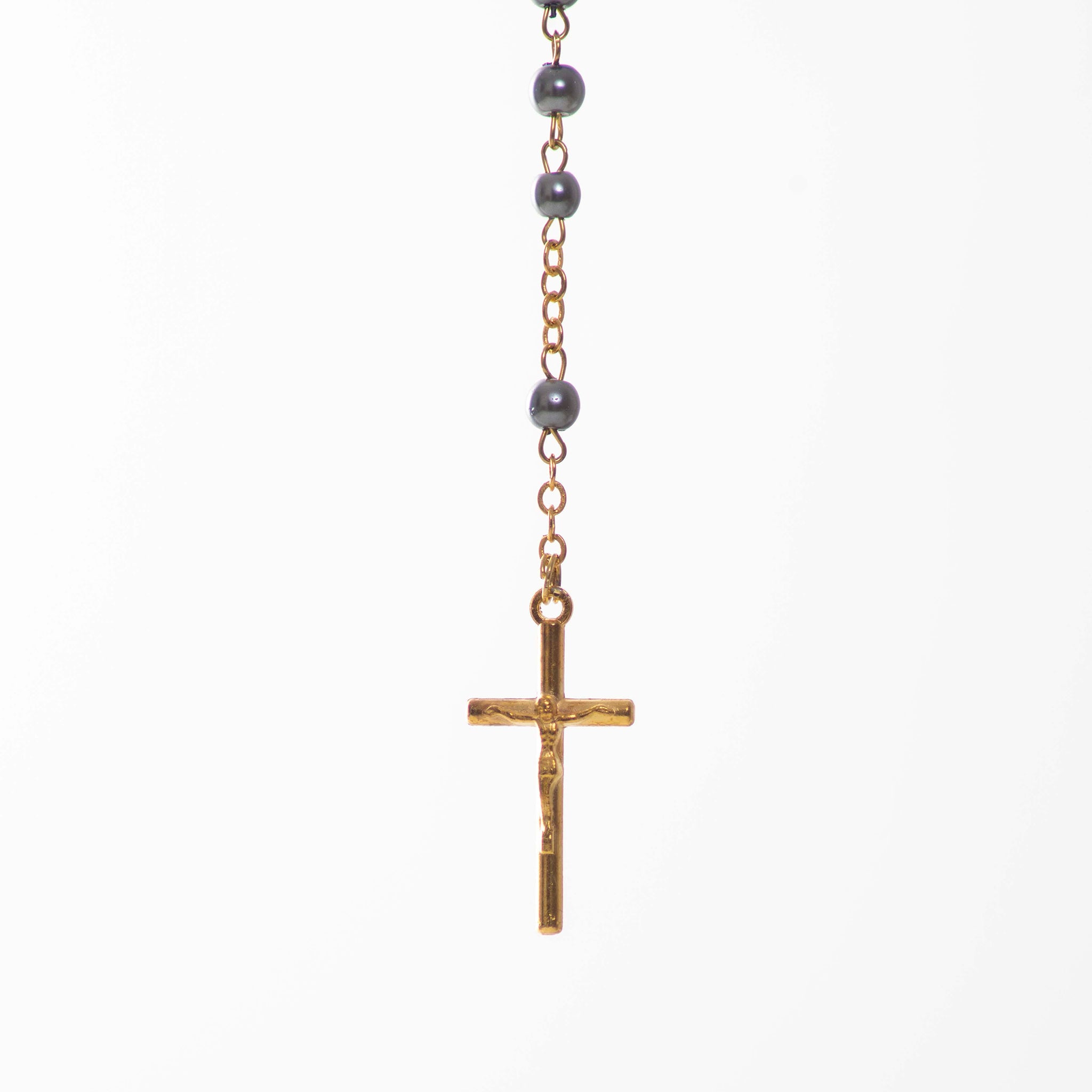 Particolare Rosario con perle nere placcato oro - Galleria Mariana