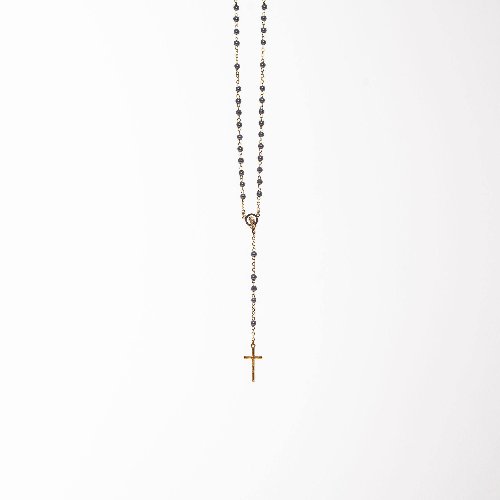 Rosario con perle nere placcato oro - Galleria Mariana