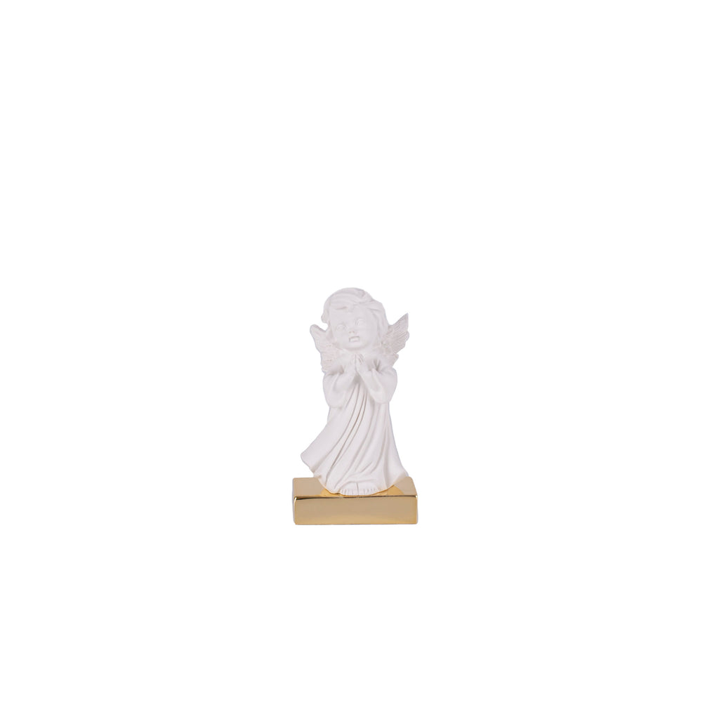 Statua in marmo di angelo con base oro - Galleria Mariana