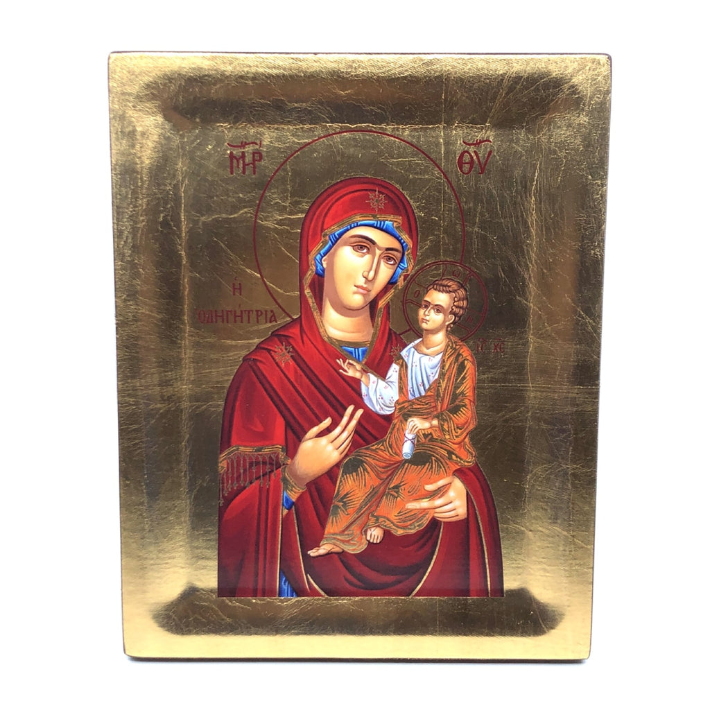 Virgin Mary Hodegetria  wood gold leaf red drape - Galleria Mariana