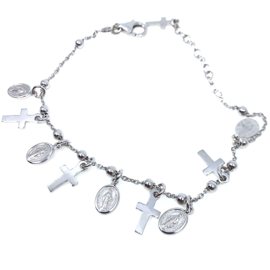 Silver bracelet miraculous medal cross - Galleria Mariana