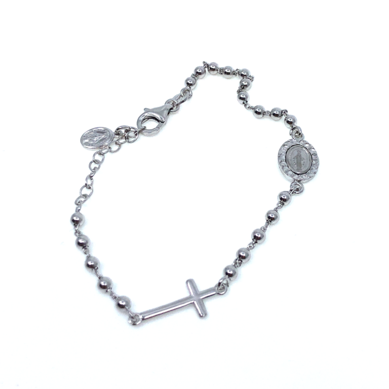 Bracciale rosario in argento con medaglia miracolosa e croce - Galleria Mariana