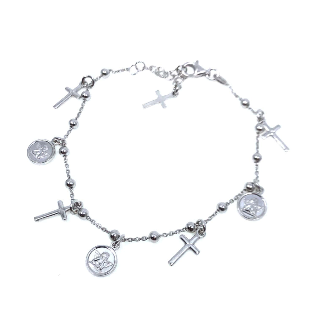 Silver bracelet with Raffaello angel and cross - Galleria Mariana 