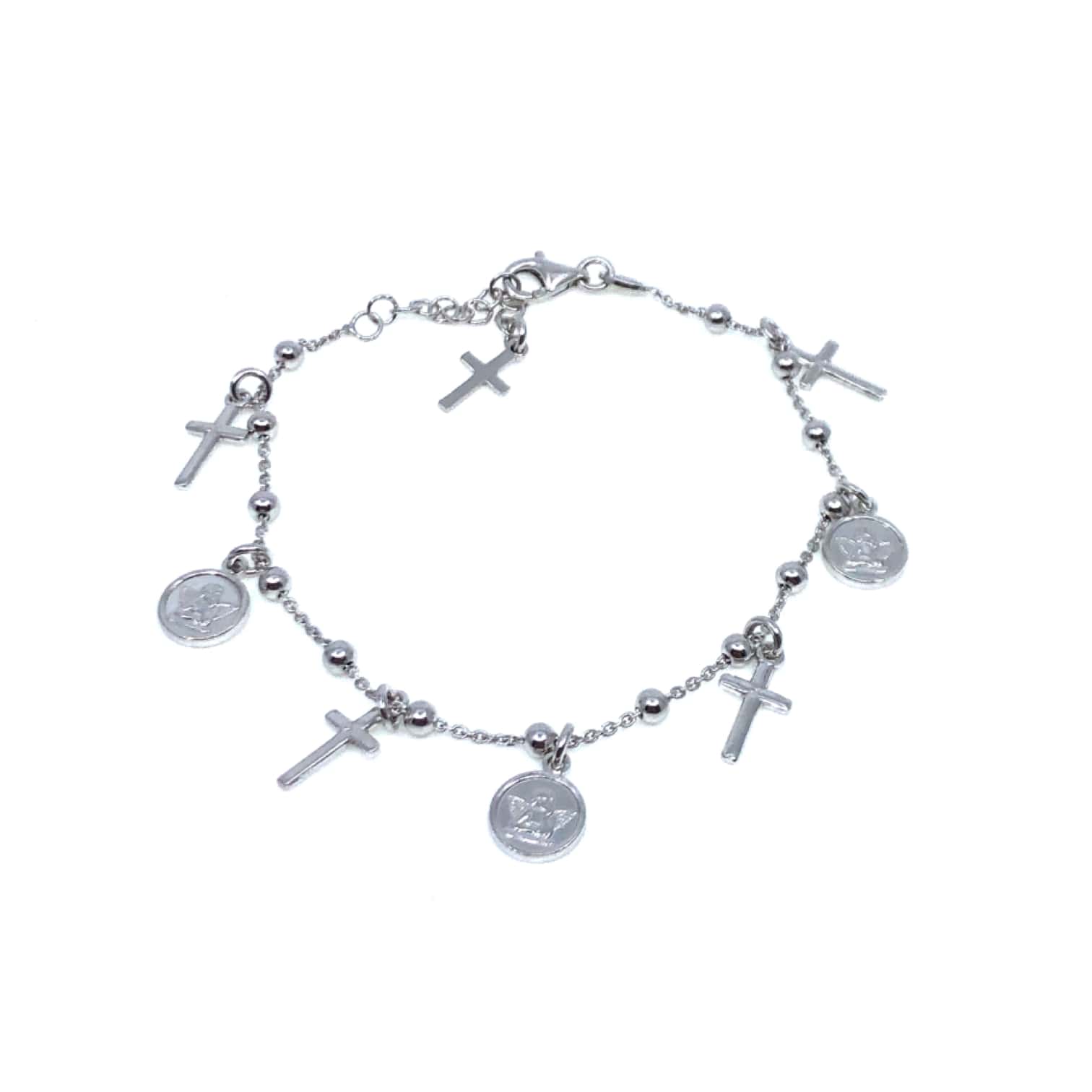 Silver bracelet with angel medal and cross - Galleria Mariana