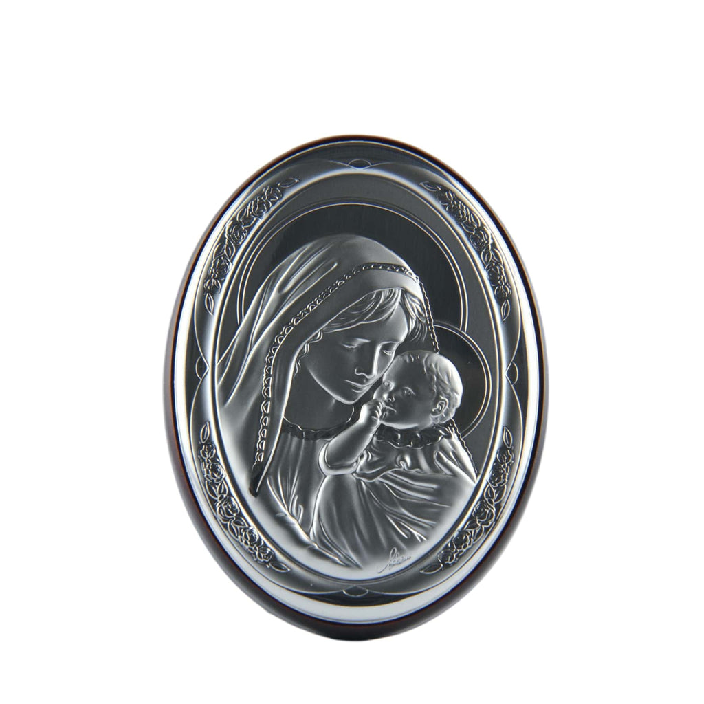 Oval silver relief Virgin Mary with Baby Jesus - Galleria Mariana