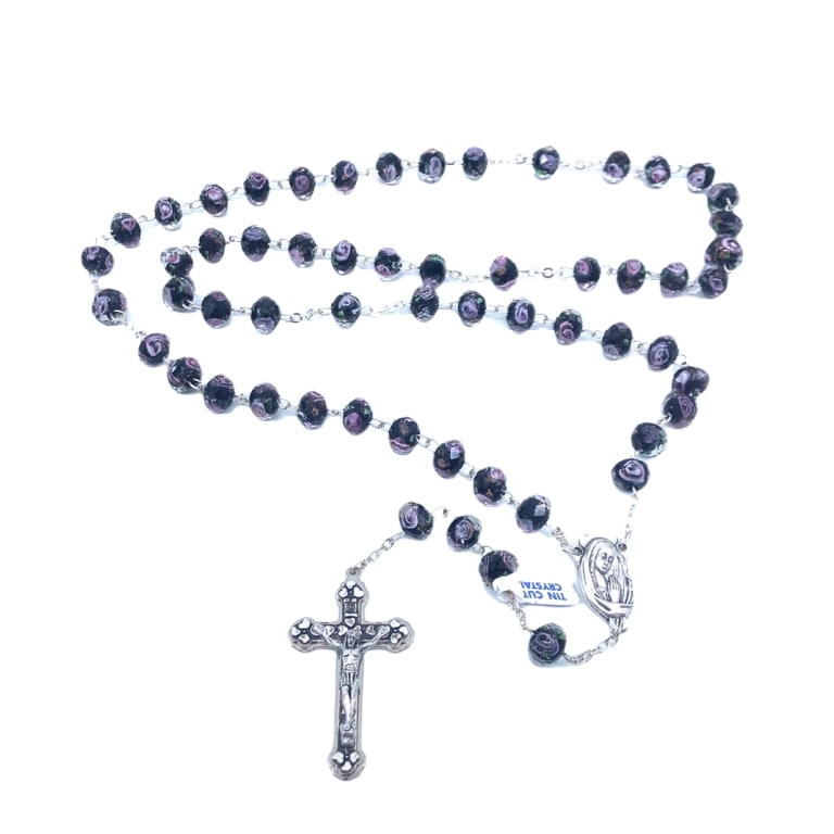 Buy Rosary with Blue Glow in the Dark Murano Glass Beads, 8mm - 21