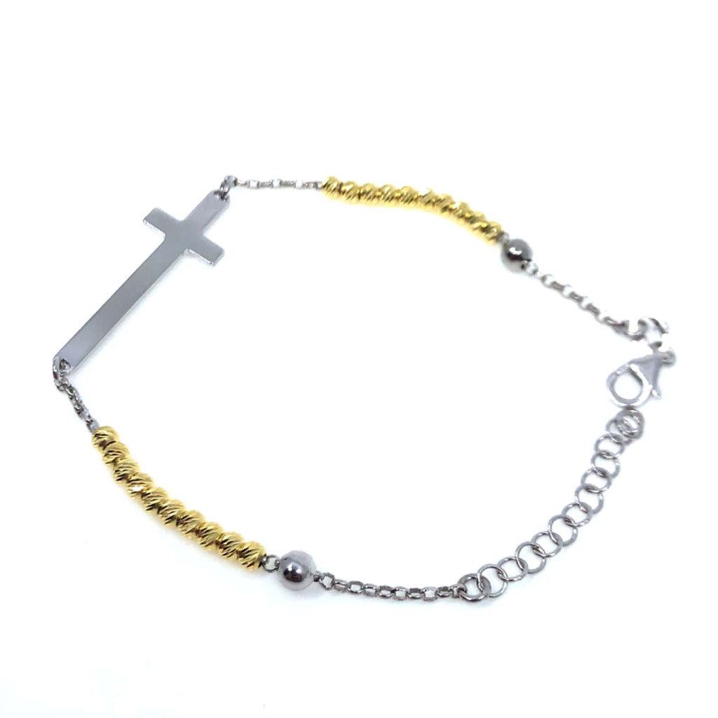 Silver bracelet with cross golden - Galleria Mariana