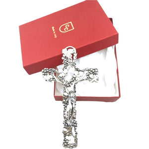 Silver metal crucifix with grapes and branches with box - Galleria Mariana