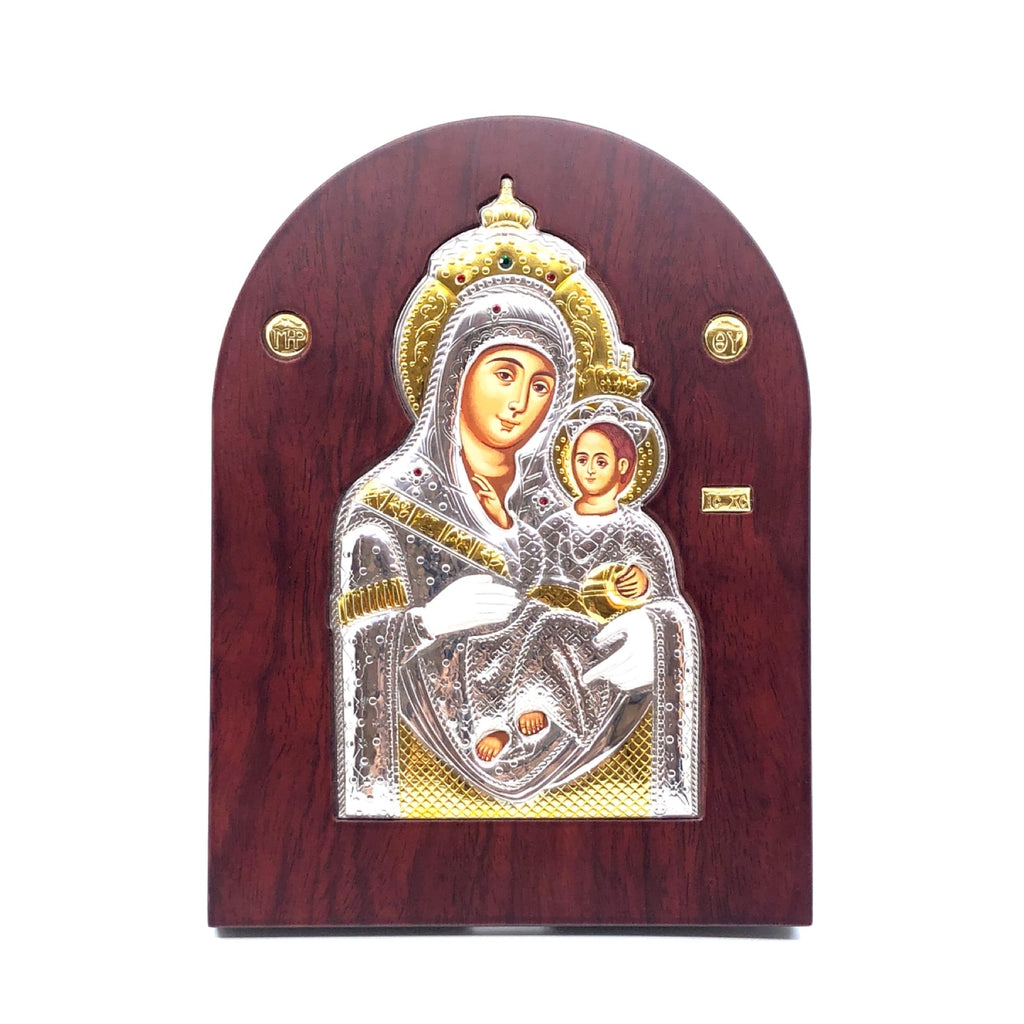 icon virgin mary bethlehem byzantine silver wood jesus - galleria mariana