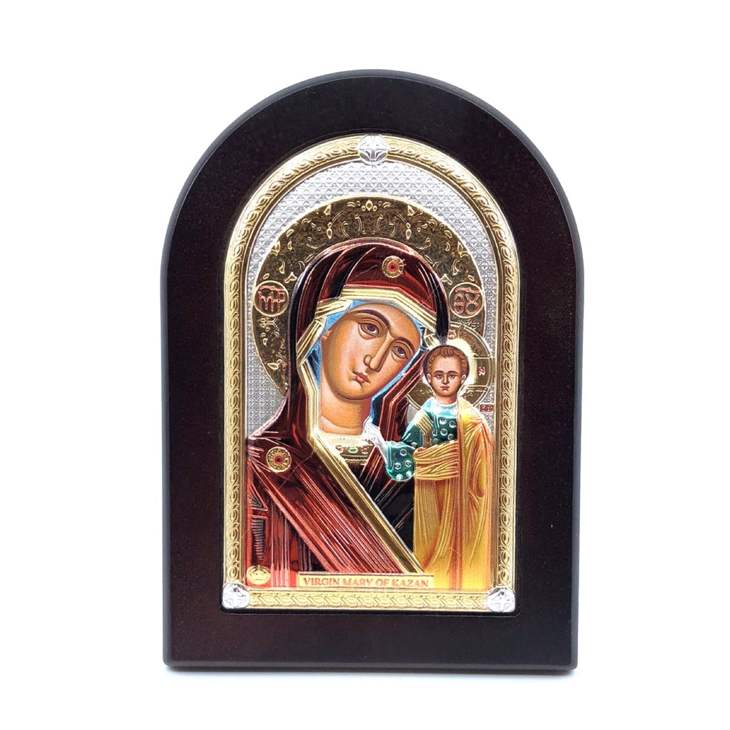 icon wooden virgin mary kazan silver - galleria mariana