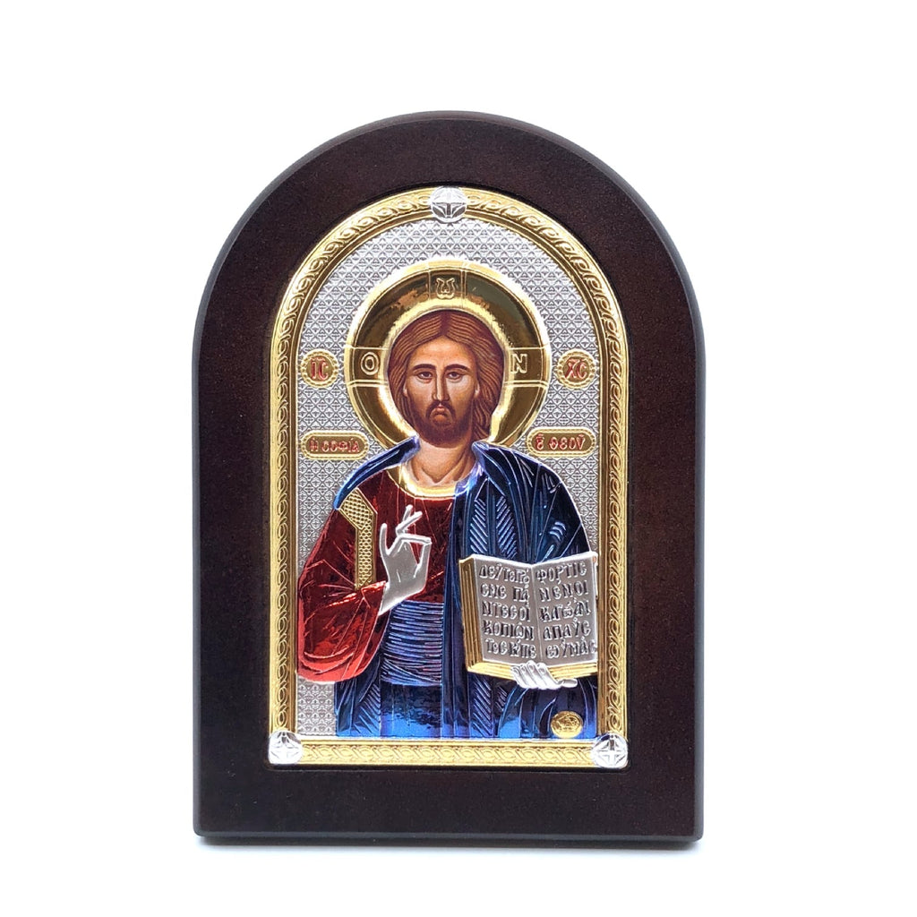 icon pantocrator christ wood silver byzantine - galleria mariana