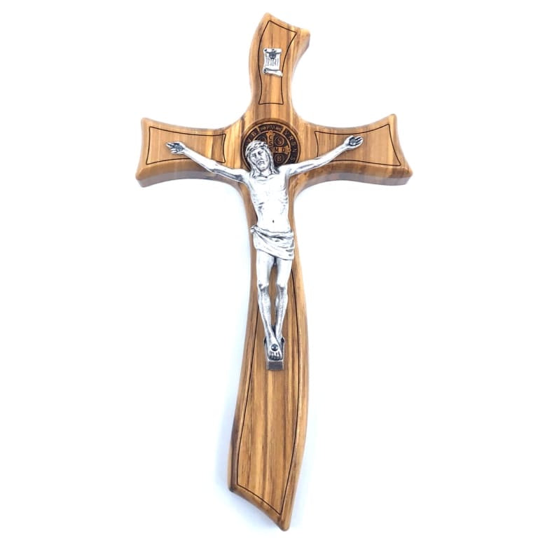 crucifix st. benedict wood olive wavy