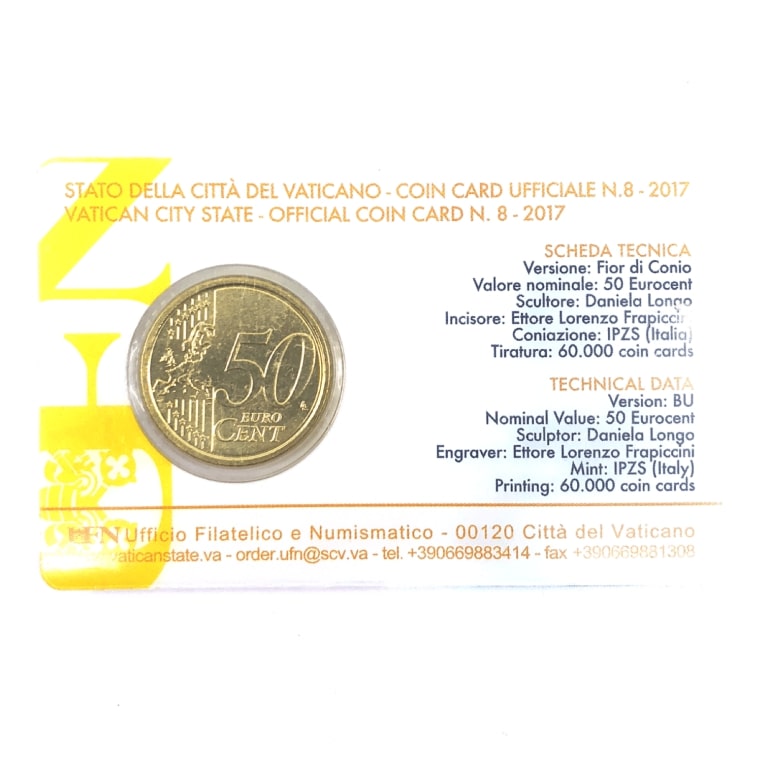 Retro Moneta da 50 centesimi di Euro del Vaticano anno di emissione 2017 - Galleria Mariana