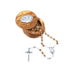 Olive wood rosary with silver plate and case of Virgin Mary and baby Jesus - Galleria Mariana