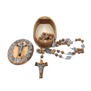 Olive wood rosary of Via Crucis with wood case and silver - Galleria Mariana